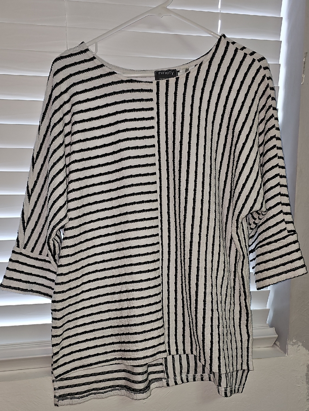 Ninety Black & White Mixed-Stripe Long Sleeve Sweater - Picture 1 of 8